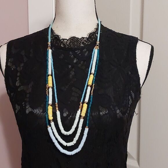 C1946 Heishi Beads Multilayered Color Pop Statement Necklace - Picture 1 of 6